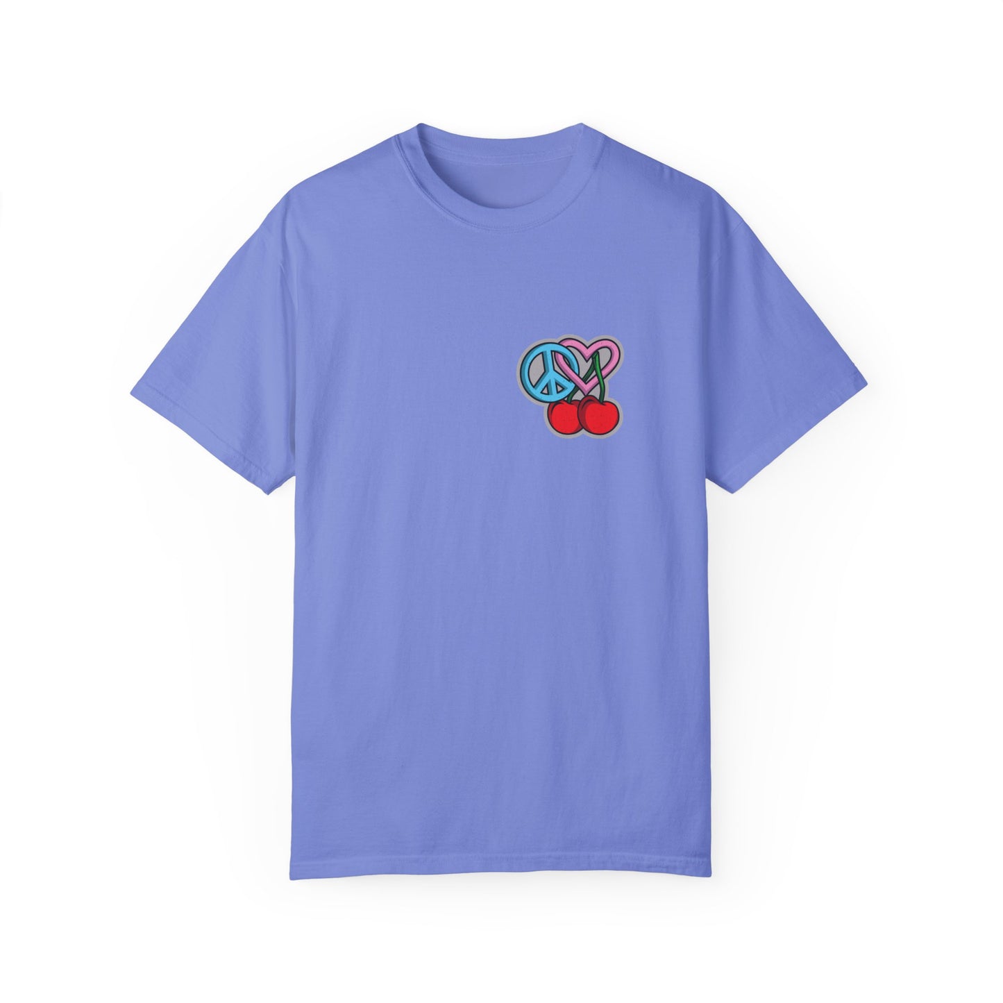 Symbols of Peace, Love, & Cherries Unisex Garment-Dyed T-shirt