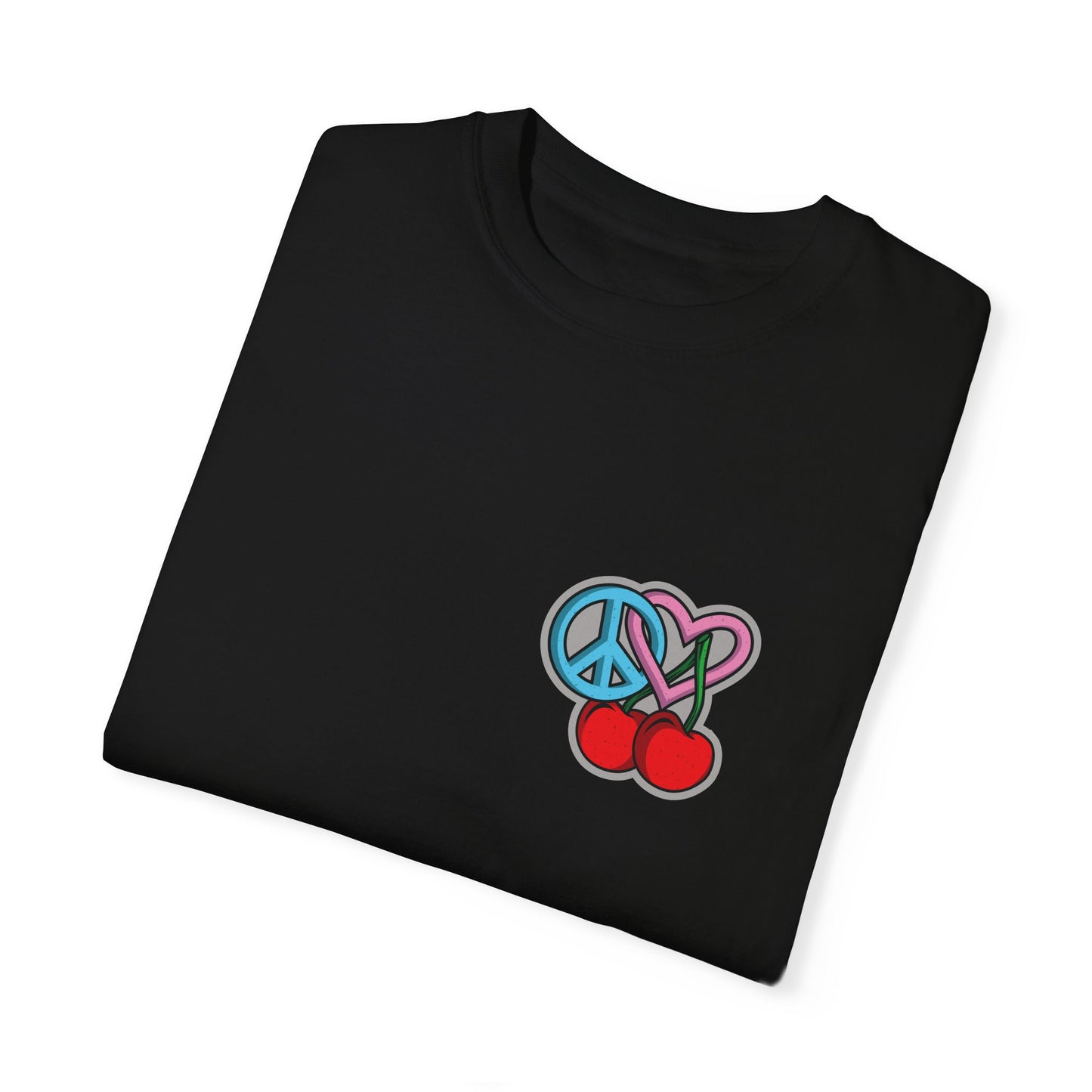 Symbols of Peace, Love, & Cherries Unisex Garment-Dyed T-shirt