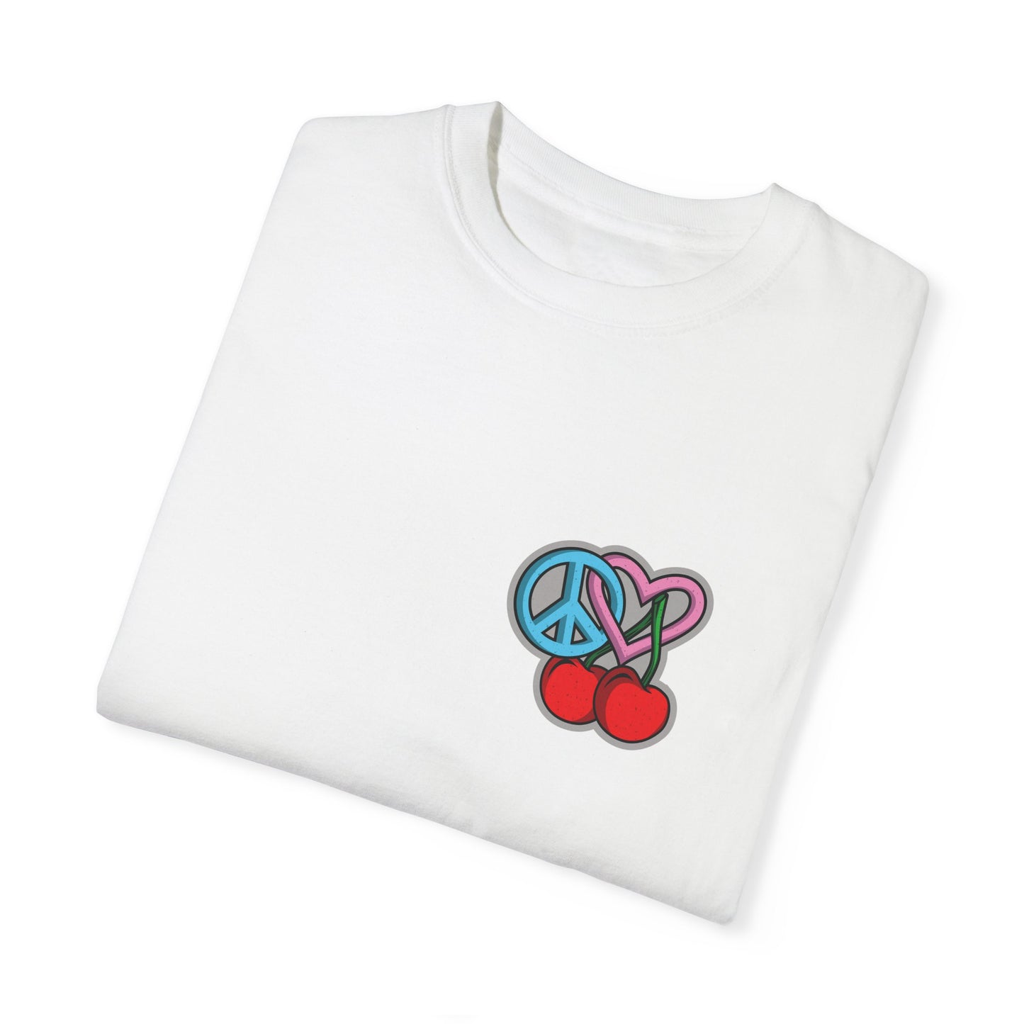 Symbols of Peace, Love, & Cherries Unisex Garment-Dyed T-shirt