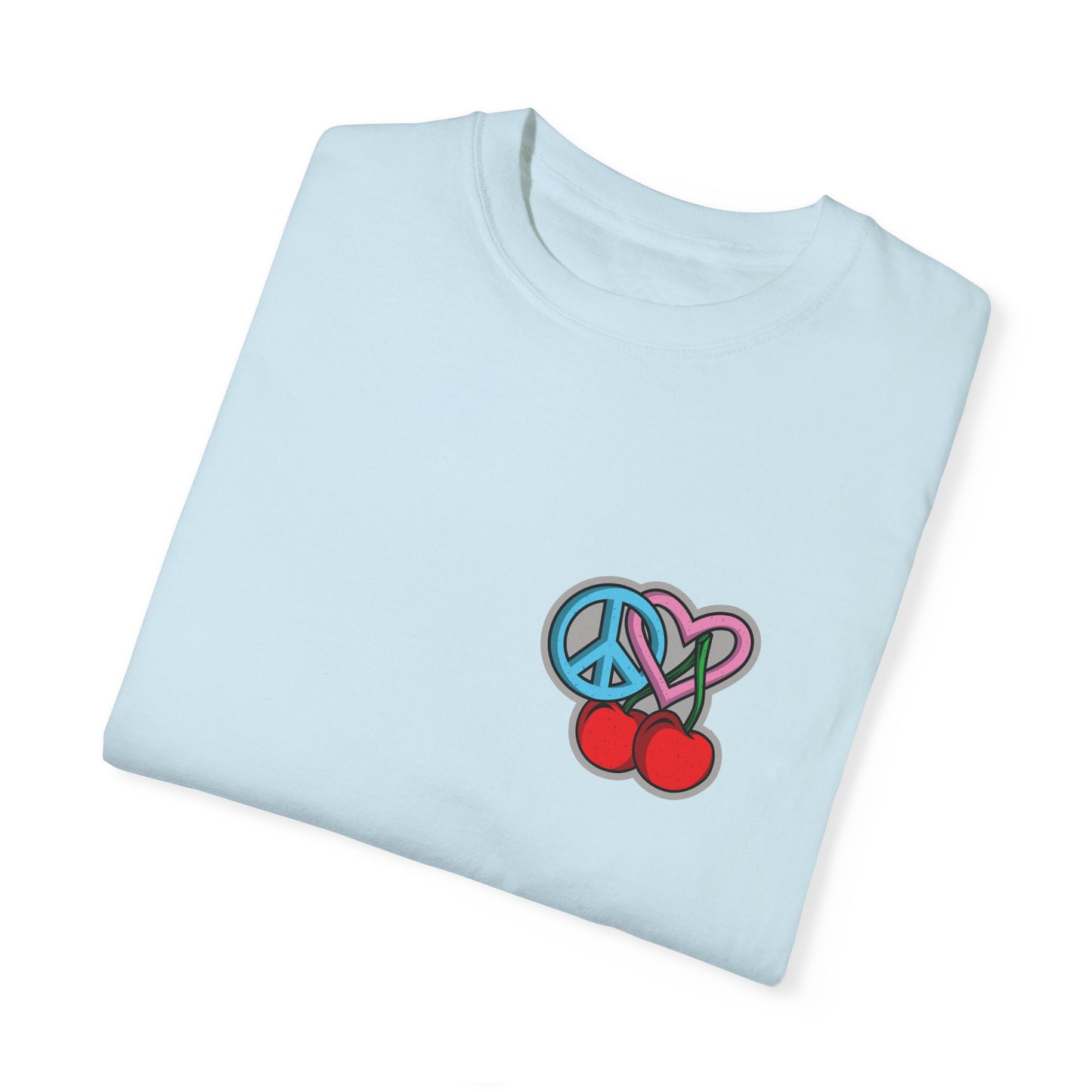 Symbols of Peace, Love, & Cherries Unisex Garment-Dyed T-shirt