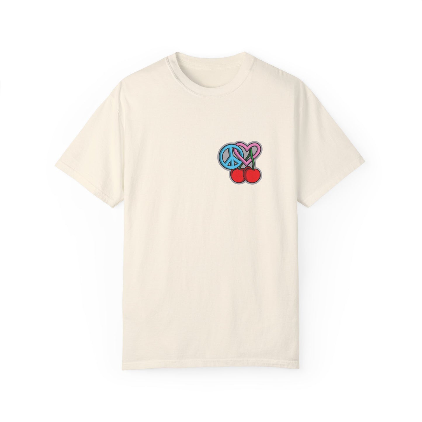 Symbols of Peace, Love, & Cherries Unisex Garment-Dyed T-shirt
