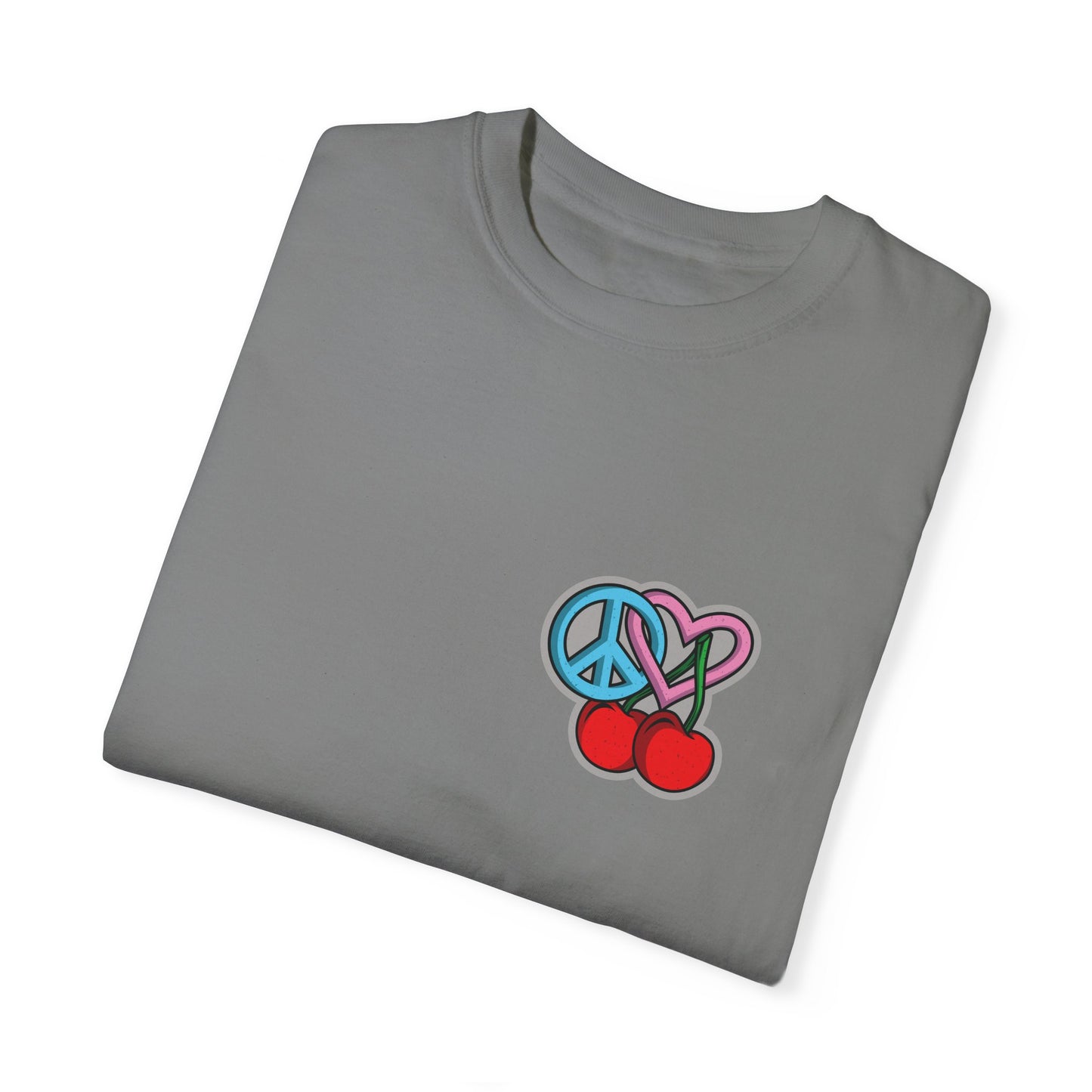 Symbols of Peace, Love, & Cherries Unisex Garment-Dyed T-shirt