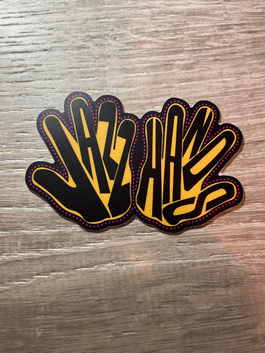 Jazz Hands Typography Vinyl Sticker, 3" x 2"